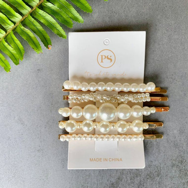 Pretty Simple 5 PACK SINGLE ROW PEARL CLIPS