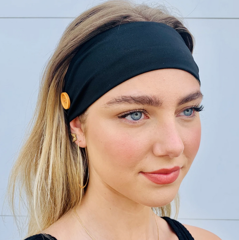 Pretty Simple Headbands with Buttons for Holding Face Masks in Place - Black