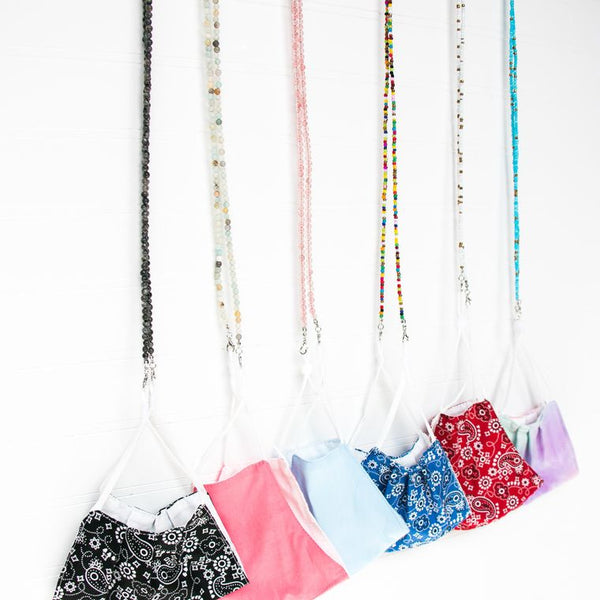 Pretty Simple Beaded Face Mask Chain Necklace/ Lanyard-Grey Round Mala Beaded Chain