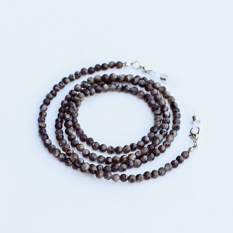 Pretty Simple Beaded Face Mask Chain Necklace/ Lanyard-Grey Round Mala Beaded Chain