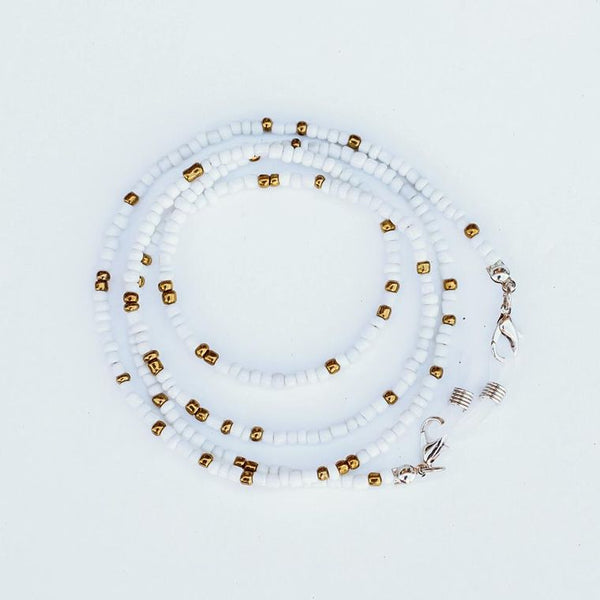 Pretty Simple Beaded Face Mask Chain Necklace/ Lanyard-White and Gold Beaded Chain