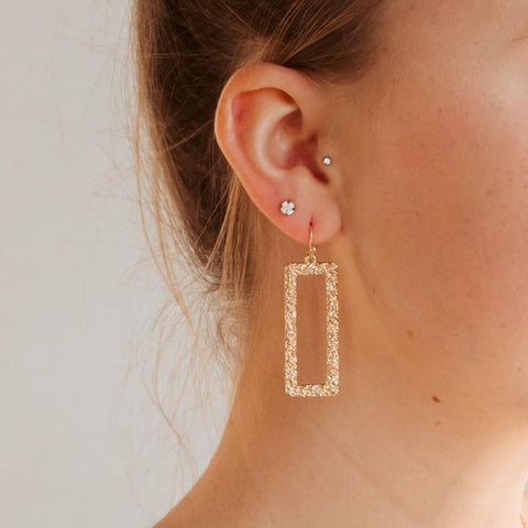 Pretty Simple - Nora Textured Rectangle Drop Earrings -Gold