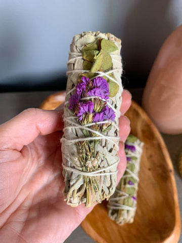 Sacred Sunday 'Protection' California White Sage Smudge Stick (Euculyptus + Purple Statice Flower + Lavender)