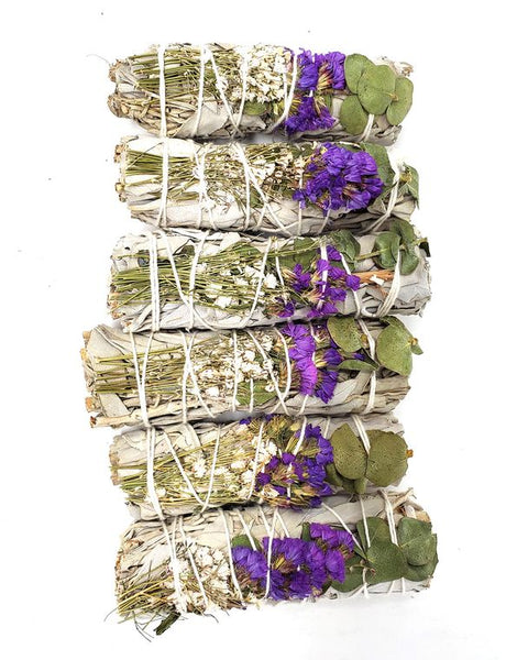 Sacred Sunday 'Protection' California White Sage Smudge Stick (Euculyptus + Purple Statice Flower + Lavender)