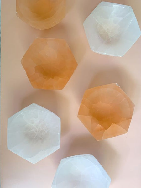 Hexagon Selenite Crystal Offering Bowl