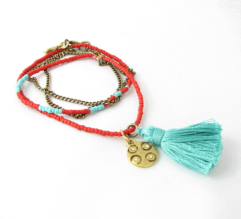 MELVIN 'Love of Family' Seed Bead and Tassel Charm Necklace